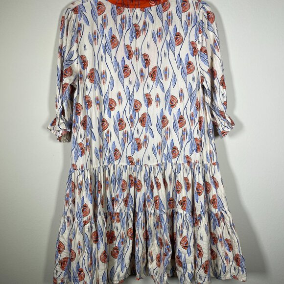 Paolita Women's Orange Blue Print Casual Peplum Dress M Lightweight Cotton! - Picture 5 of 5